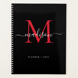 Agenda Monograma Black Burgundy Girly Script Nombre 2021