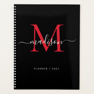 Agenda Monograma Black Burgundy Girly Script Nombre 2021