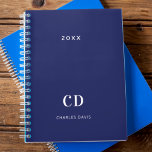 Agenda Monograma blanco azul marino 2023<br><div class="desc">Un fondo azul marino clásico. Personalice y añada un año,  sus iniciales de monograma y nombre completo.</div>