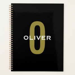 Agenda Monograma blanco dorado negro personalizado