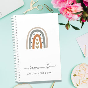 Agenda Monograma blanco gris y rosa moderno de arcoiris 2