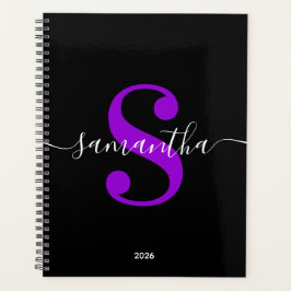 Agenda Monograma blanco negro y violeta de estilo moderno