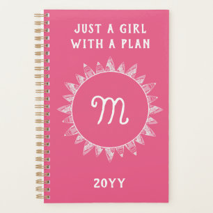 Agenda Monograma blanco rosado femenino lindo
