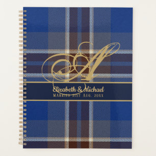 Agenda Monograma Blue Tartan Plaid Newlyweds Boda