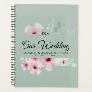 Agenda Monograma Boda Pareja Rubor Rosado Floral