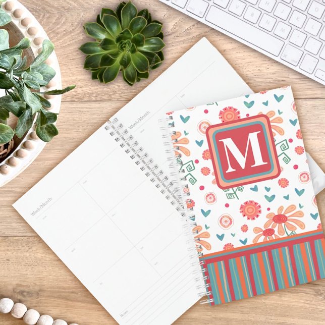 Agenda Monograma Bonito inicial Patrón floral rosa (Subido por el creador)