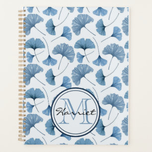 Agenda Monograma botánico azul y blanco