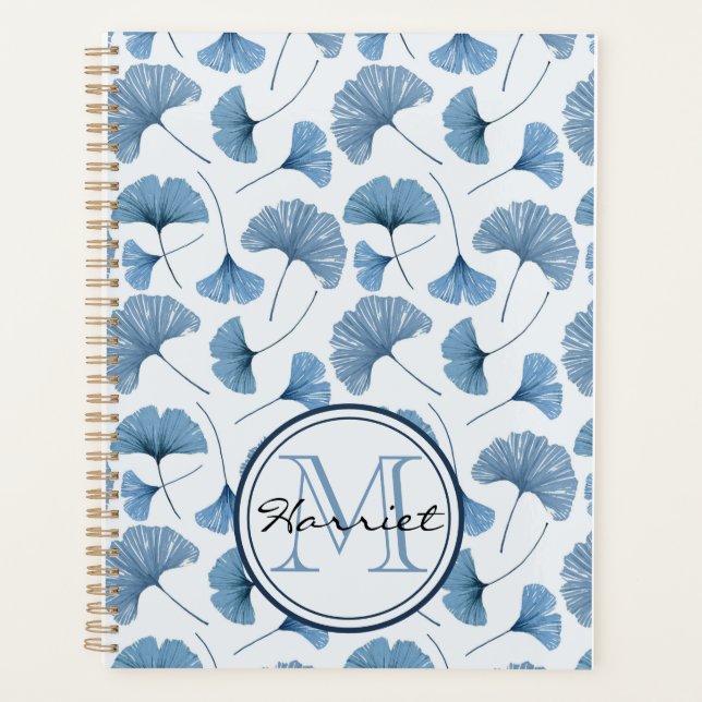 Agenda Monograma botánico azul y blanco (Anverso)