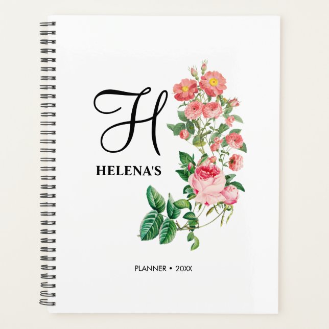 Agenda Monograma Botánico Personalizado Vintage Floral (Anverso)