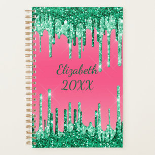Agenda Monograma Brillante Verde Rosa Glam Tendencia