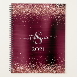 Agenda Monograma Burgundy Brown Faux-Purpurina Girly Glam