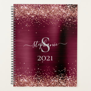 Agenda Monograma Burgundy Brown Faux-Purpurina Girly Glam