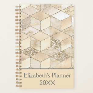 Agenda Monograma Champagne Brillo Crema Beige Geométrico 