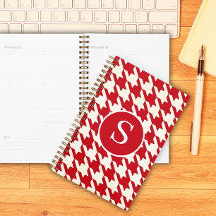 Agenda Monograma clásico de Houndstoth Cherry rojo y blan