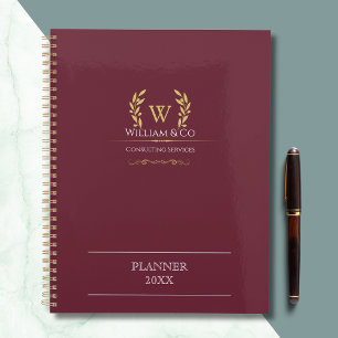 Agenda Monograma clásico de oro de la flor de laurel de B