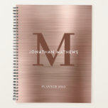 Agenda Monograma clásico de oro de Rosa metálico cepillad<br><div class="desc">Rosa metálico simple cepillado planificador de monograma clásico Gold</div>
