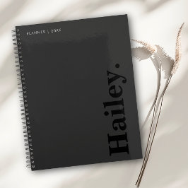 Agenda Monograma Clásico Elegante Nombre Mínimo Negro