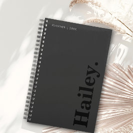 Agenda Monograma Clásico Elegante Nombre Mínimo Negro