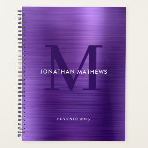 Agenda Monograma clásico violeta metálico cepillado simpl