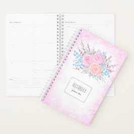 Agenda Monograma color de agua Bouquet rosas rosas rosas