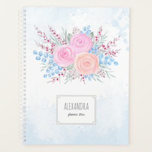 Agenda Monograma color de agua Bouquet rosas rosas rosas