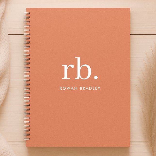 Agenda Monograma Coral Peach Elegante Femenino Minimalist (Feminine stylish coral peach unique monogram planner.)