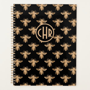 Agenda Monograma De Abeja Cuta De Negro Y Oro