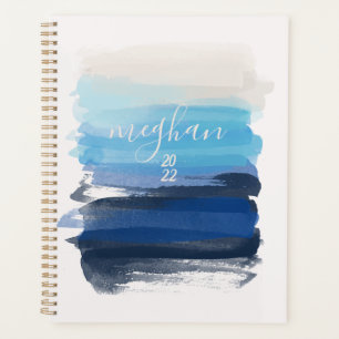 Agenda Monograma de acuarela azul oceánica