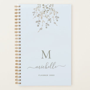 Agenda Monograma de Acuarela Botánica Personalizada Azul