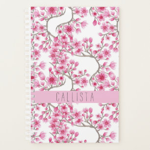 Agenda Monograma de acuarela floral con flores de cerezo 