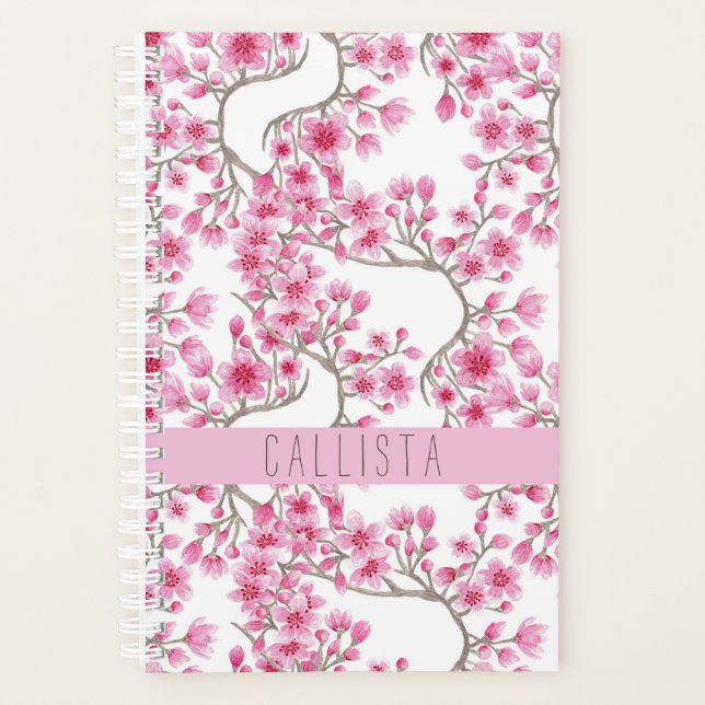Agenda Monograma de acuarela floral con flores de cerezo  (Anverso)