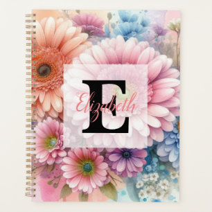 Agenda Monograma de acuarela floral de margaritas de gerb