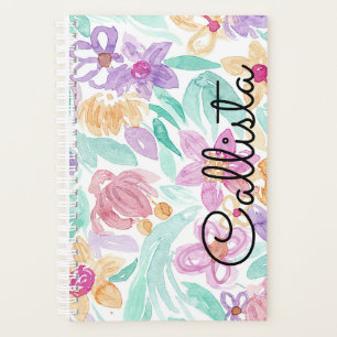 Agenda Monograma de acuarela floral de Naranja rosado osc