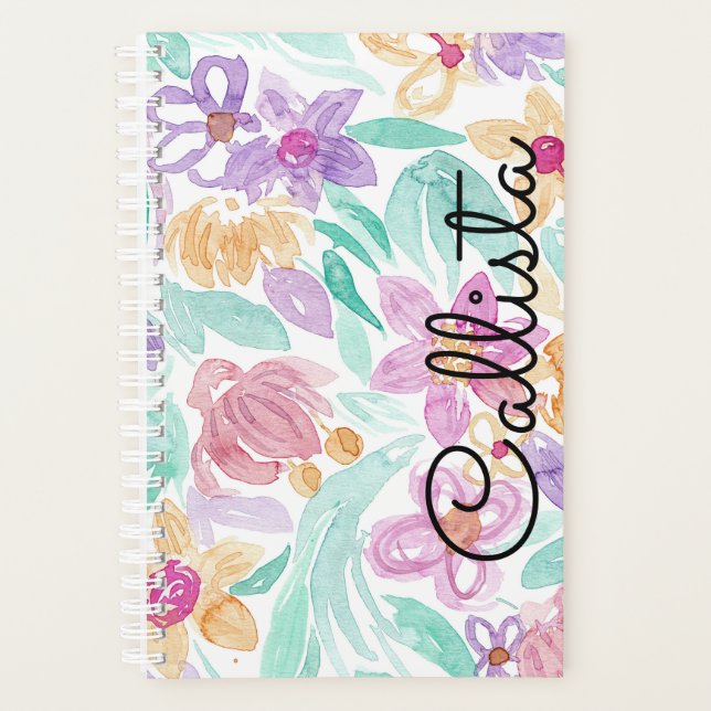 Agenda Monograma de acuarela floral de Naranja rosado osc (Anverso)