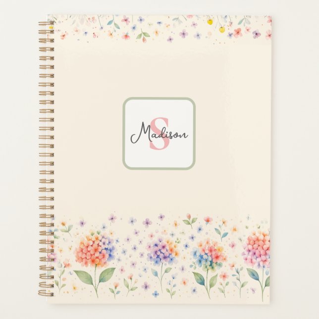 Agenda Monograma de acuarela floral — Flores pasteles (Anverso)