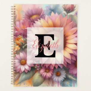 Agenda Monograma de acuarela floral rosa girasol amarillo