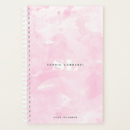 Agenda Monograma de acuarela rosa minimalista