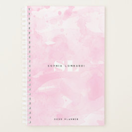 Agenda Monograma de acuarela rosa minimalista