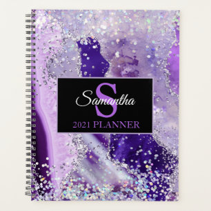 Agenda Monograma de Ágata de Brillo Purpura Moderno Lujo