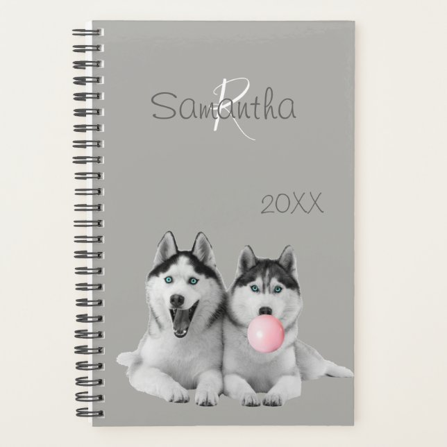 Agenda Monograma de animal de perro de chicle Husky Siber (Anverso)