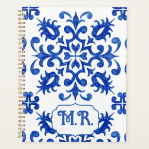 Agenda Monograma de Baldosa Azul Portuguesa