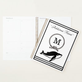 Agenda Monograma de ballena náutica blanco negro elegante