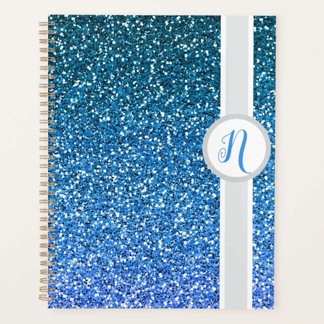 Agenda Monograma de Brillo Azul  (Anverso)