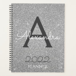 Agenda Monograma de brillo plateado 2022