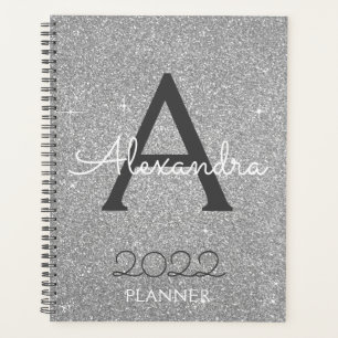 Agenda Monograma de brillo plateado 2022
