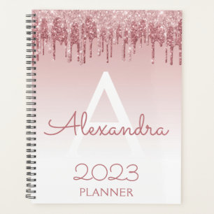 Agenda Monograma de brillo rosa dorado 2023