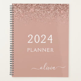 Agenda Monograma de brillo rosa dorado 2024