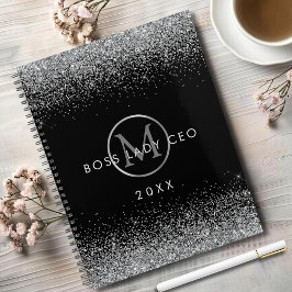 Agenda Monograma de CEO Dama Jefe con Brillo Plateado