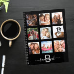 Agenda Monograma de collage de fotografías negras para 20<br><div class="desc">Haz tu propio collage de fotos de familia como regalo o para ti mismo. ¡Usa cuatro, nueve de tus fotos favoritas de tu familia, amigos, destino de viaje de ensueño o mascota! Personalice y agregue un nombre y su letra de monograma. El nombre está escrito con un guión moderno de...</div>