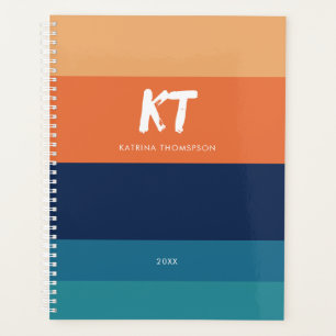 Agenda Monograma de colores y rayas retro vintage